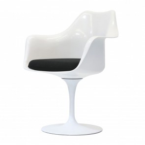 Saarinen Tulip chair white with armrests cushion black